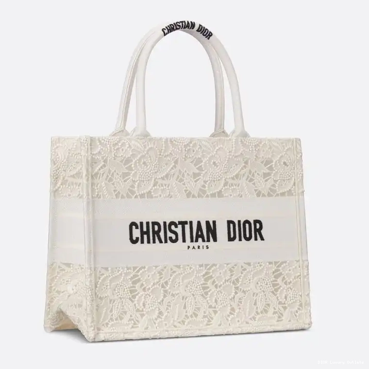 Cheap D-Lace White Motif Canvas Macrame Dior Tote Book 0506 Luxury